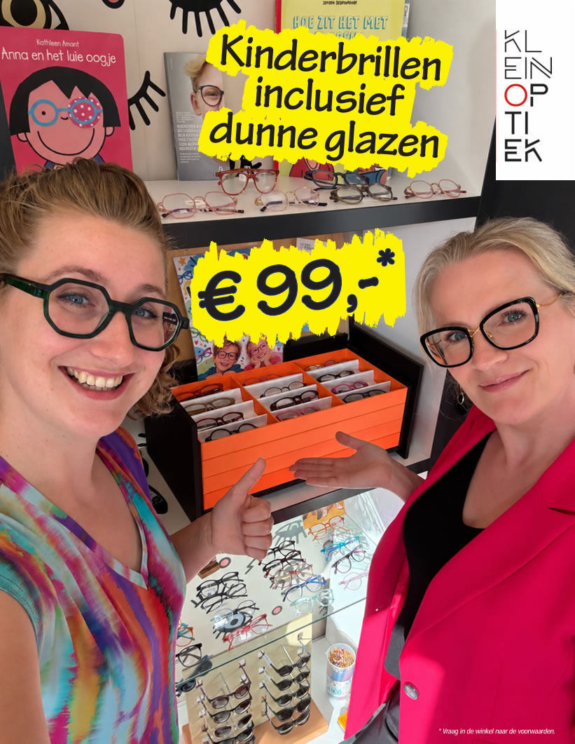 Kinderbrillen inclusief dunne glazen voor 99 euro.